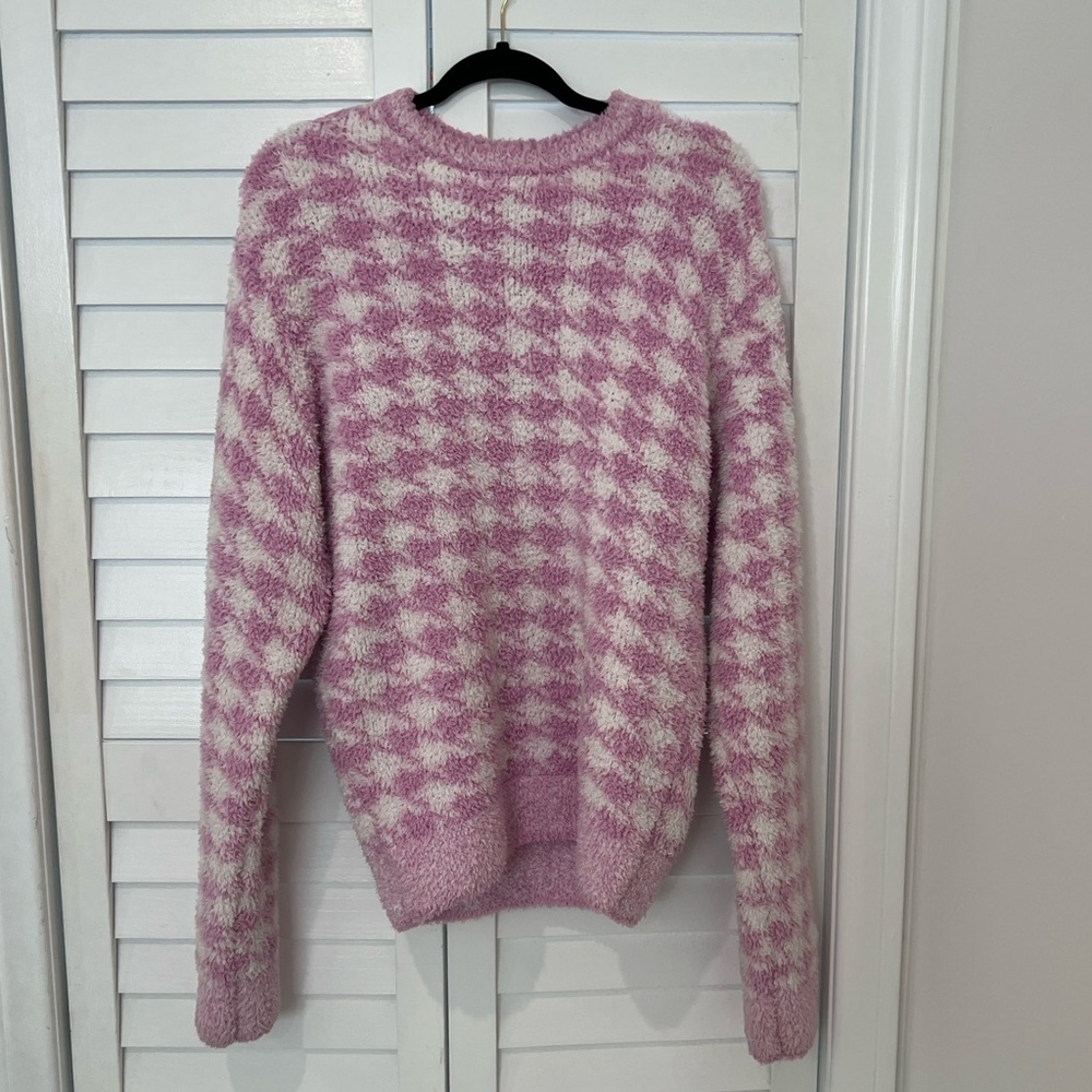 Skims Pink Houndstooth Fuzzy Sweater